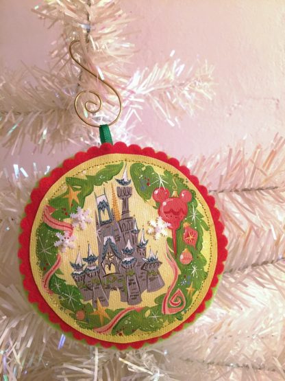 Gray Christmas Castle Ornament in red