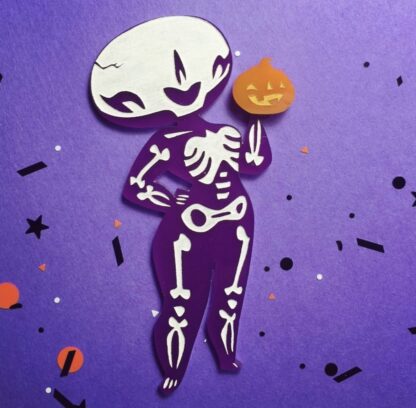 Skeleton Babe Brooch (Purple)
